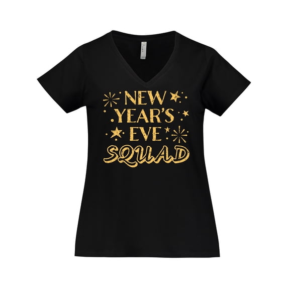 Inktastic New Year's Eve Squad with Stars in Gold Women's Plus Size V-Neck T-Shirt