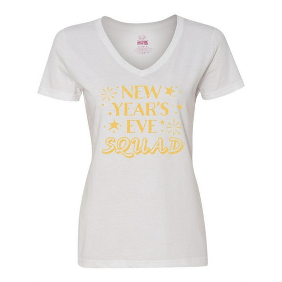 Inktastic New Year's Eve Squad with Stars in Gold Women's V-Neck T-Shirt