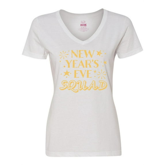 Inktastic New Year's Eve Squad with Stars in Gold Women's V-Neck T-Shirt