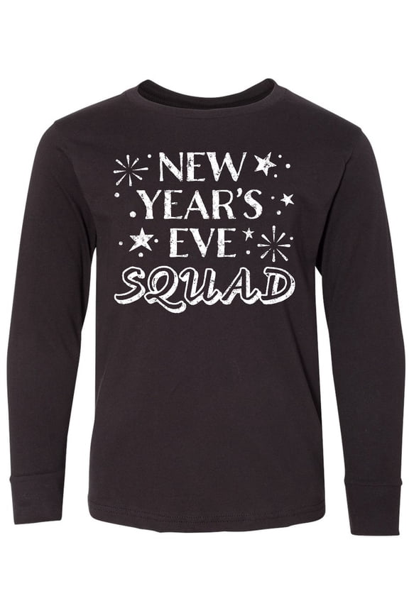 New Year's Eve Squad with Stars in White Long Sleeve Youth T-Shirt