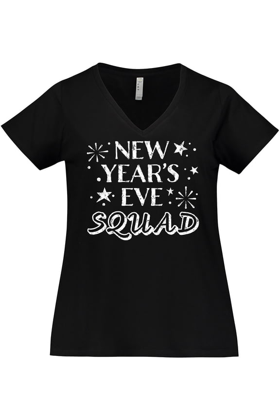 New Year's Eve Squad with Stars in White Women's Plus Size V-Neck T-Shirt