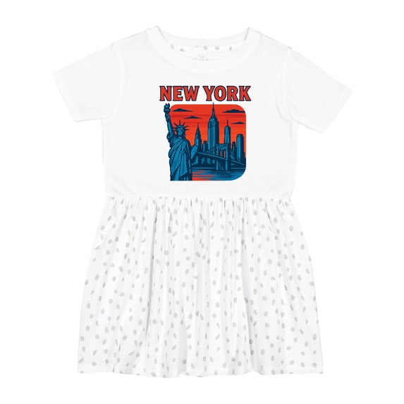 Inktastic New York City Skyline with Statue of Liberty and Brooklyn Bridge Girls Toddler Dress