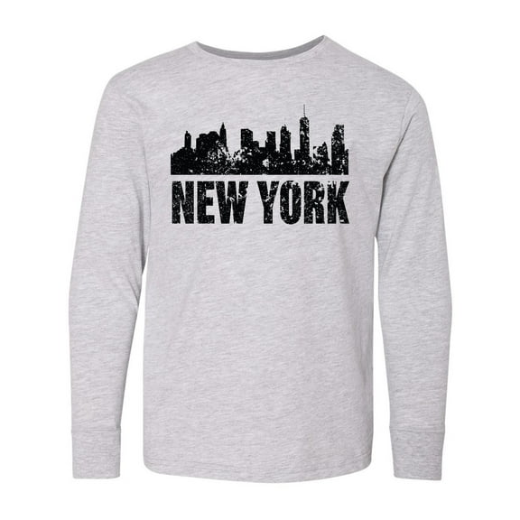 Inktastic New York Skyline Grunge Long Sleeve Youth T-Shirt