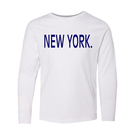 Inktastic New York in Blue Text Long Sleeve Youth T-Shirt