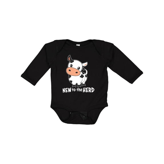 Inktastic New to the Herd Cute Cow Boys or Girls Long Sleeve Baby Bodysuit
