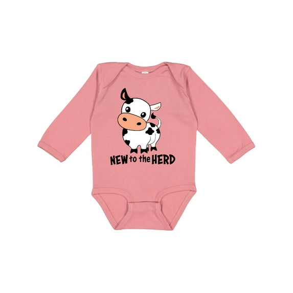 Inktastic New to the Herd Cute Cow Boys or Girls Long Sleeve Baby Bodysuit