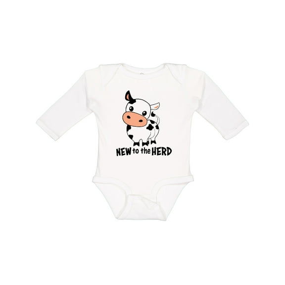 Inktastic New to the Herd Cute Cow Boys or Girls Long Sleeve Baby Bodysuit
