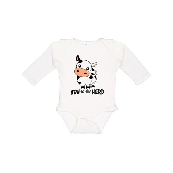Inktastic New to the Herd Cute Cow Boys or Girls Long Sleeve Baby Bodysuit