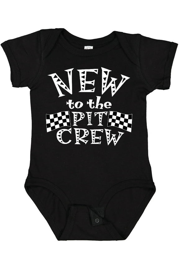 New to the Pit Crew Racing Flags Boys or Girls Baby Bodysuit