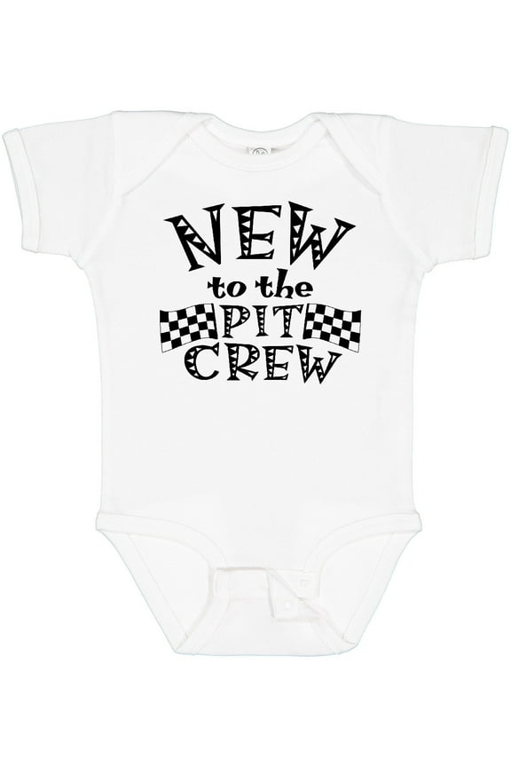 New to the Pit Crew Racing Flags Boys or Girls Baby Bodysuit