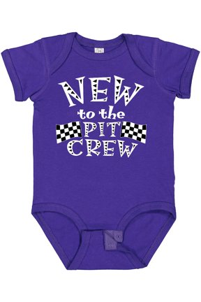 New to the Pit Crew Racing Flags Boys or Girls Baby Bodysuit