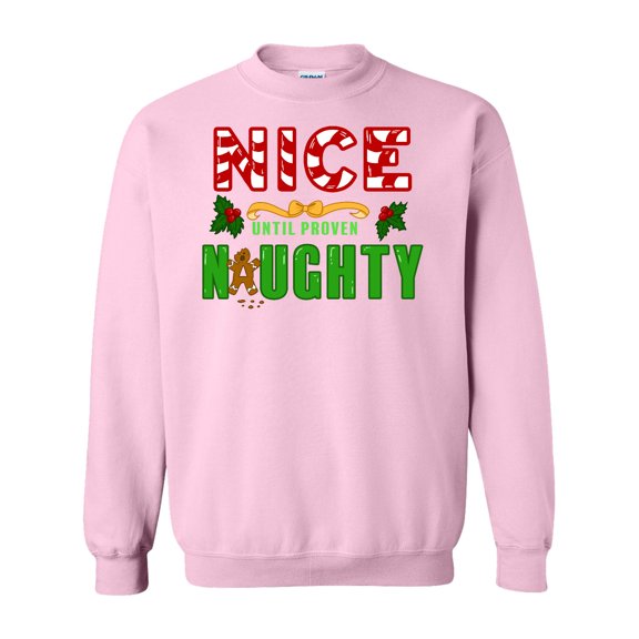 Inktastic Nice Until Proven Naughty with Holly and Gingerbread Man Adult Sweatshirt