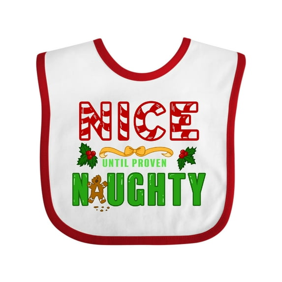 Inktastic Nice Until Proven Naughty with Holly and Gingerbread Man Boys or Girls Baby Bib