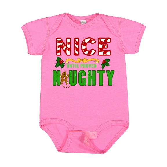 Inktastic Nice Until Proven Naughty with Holly and Gingerbread Man Boys or Girls Baby Bodysuit