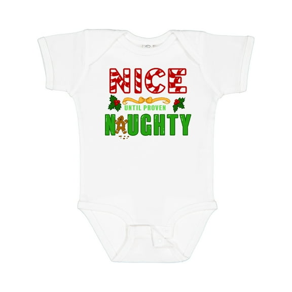 Inktastic Nice Until Proven Naughty with Holly and Gingerbread Man Boys or Girls Baby Bodysuit