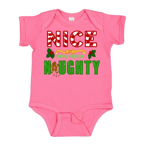 Inktastic Nice Until Proven Naughty with Holly and Gingerbread Man Boys or Girls Baby Bodysuit
