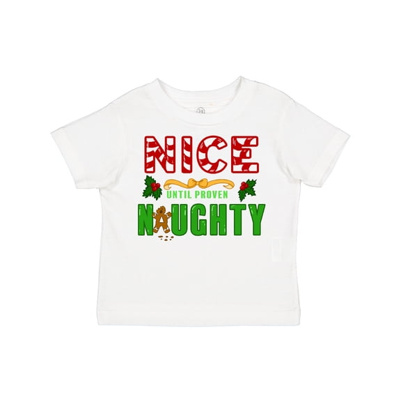 Inktastic Nice Until Proven Naughty with Holly and Gingerbread Man Boys or Girls Toddler T-Shirt