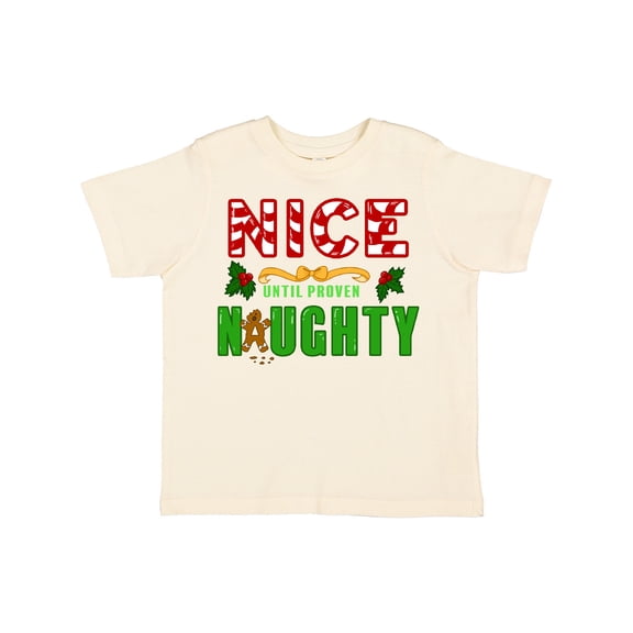 Inktastic Nice Until Proven Naughty with Holly and Gingerbread Man Boys or Girls Toddler T-Shirt