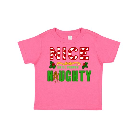 Inktastic Nice Until Proven Naughty with Holly and Gingerbread Man Boys or Girls Toddler T-Shirt