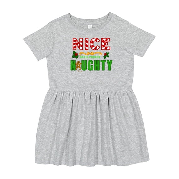 Inktastic Nice Until Proven Naughty with Holly and Gingerbread Man Girls Toddler Dress