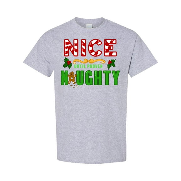 Inktastic Nice Until Proven Naughty with Holly and Gingerbread Man T-Shirt