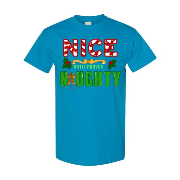Inktastic Nice Until Proven Naughty with Holly and Gingerbread Man T-Shirt