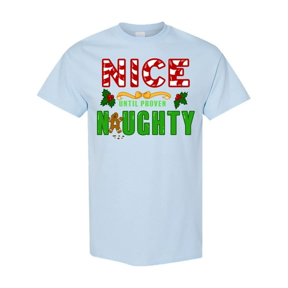 Inktastic Nice Until Proven Naughty with Holly and Gingerbread Man T-Shirt