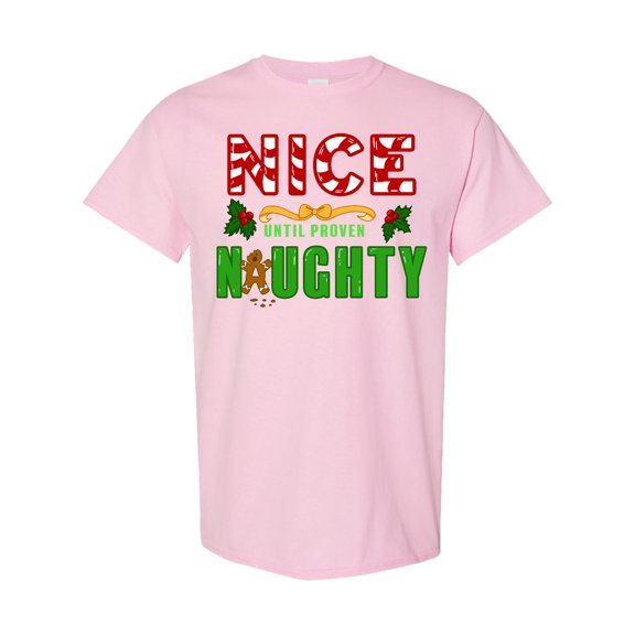 Inktastic Nice Until Proven Naughty with Holly and Gingerbread Man T-Shirt