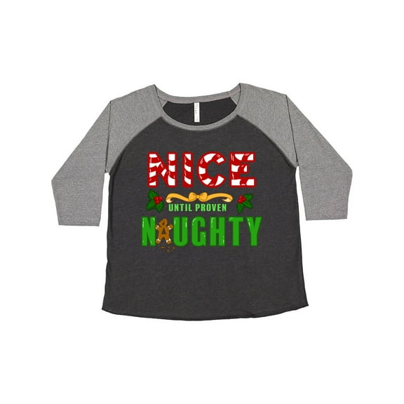 Inktastic Nice Until Proven Naughty with Holly and Gingerbread Man Women's Plus Size T-Shirt