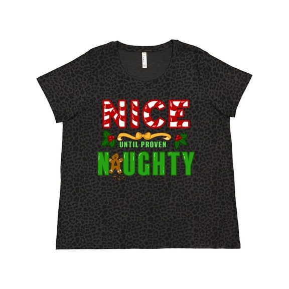 Inktastic Nice Until Proven Naughty with Holly and Gingerbread Man Women's Plus Size T-Shirt