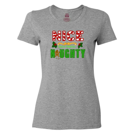 Inktastic Nice Until Proven Naughty with Holly and Gingerbread Man Women's T-Shirt