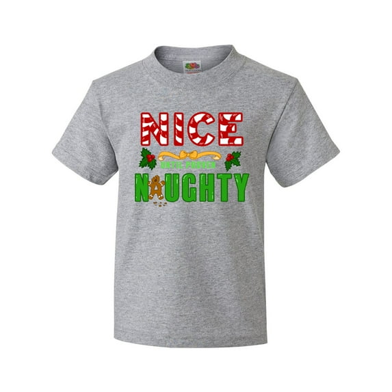 Inktastic Nice Until Proven Naughty with Holly and Gingerbread Man Youth T-Shirt