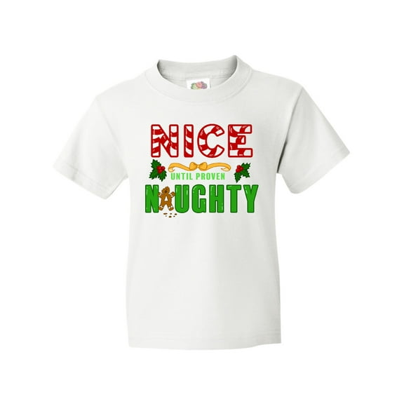 Inktastic Nice Until Proven Naughty with Holly and Gingerbread Man Youth T-Shirt