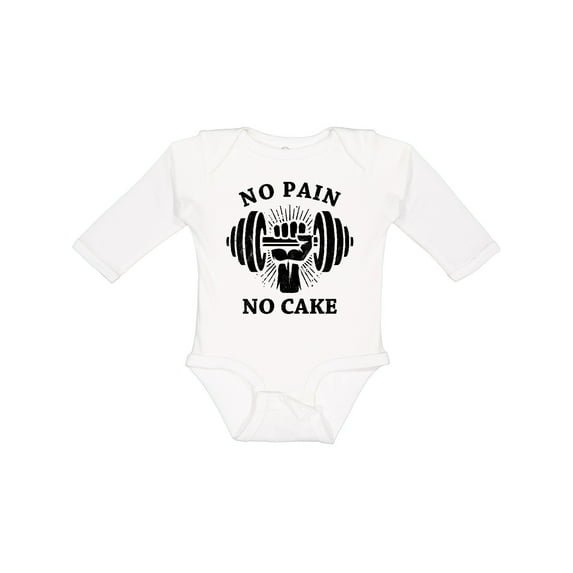Inktastic No Pain No Cake BLK Boys or Girls Long Sleeve Baby Bodysuit