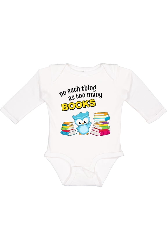 No Such Thing as Too Many Books with Cute Owl Boys or Girls Long Sleeve Baby Bodysuit
