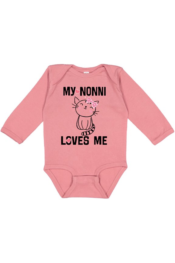 Nonni Loves Me Granddaughter Kitty Cat Girls Long Sleeve Baby Bodysuit
