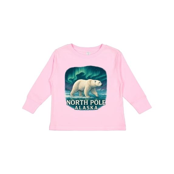 Inktastic North Pole Alaska Polar Bear Aurora Boys or Girls Long Sleeve Toddler T-Shirt