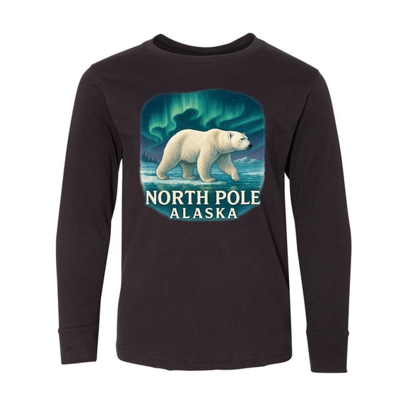 Inktastic North Pole Alaska Polar Bear Aurora Long Sleeve Youth T-Shirt