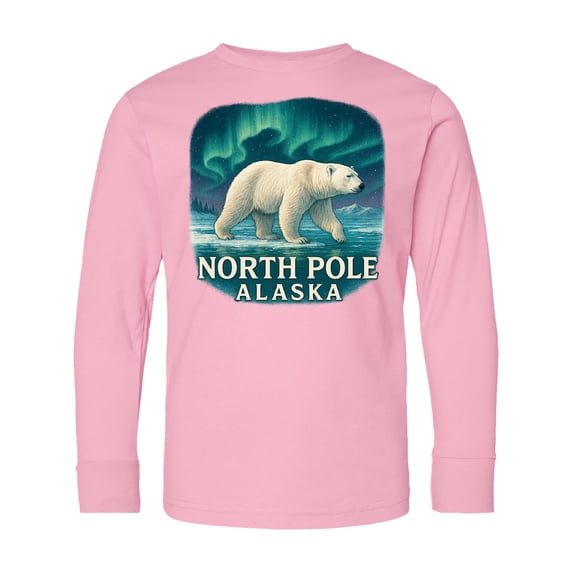 Inktastic North Pole Alaska Polar Bear Aurora Long Sleeve Youth T-Shirt