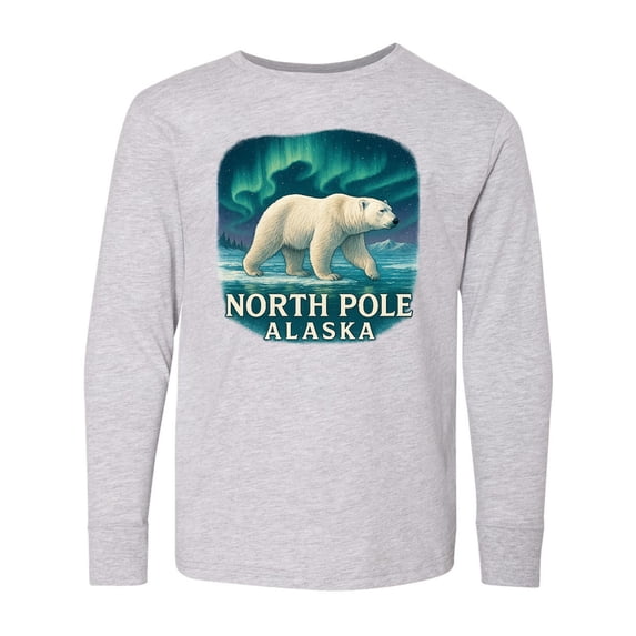 Inktastic North Pole Alaska Polar Bear Aurora Long Sleeve Youth T-Shirt