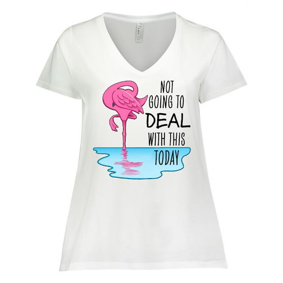 Inktastic Not Going to Deal with This Today- Sleeping Flamingo Women's Plus Size V-Neck T-Shirt