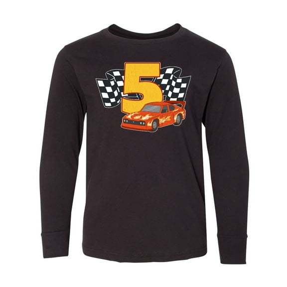 Inktastic Number Five Race Car Long Sleeve Youth T-Shirt