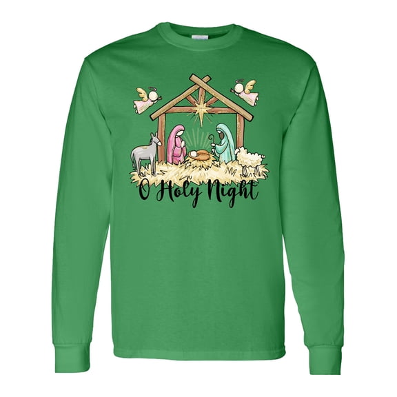 Inktastic O Holy Night Nativity Scene Christmas Long Sleeve T-Shirt