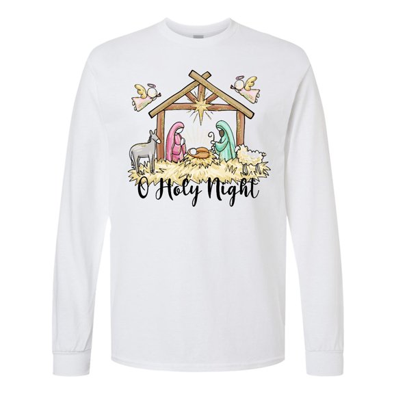 Inktastic O Holy Night Nativity Scene Christmas Long Sleeve T-Shirt