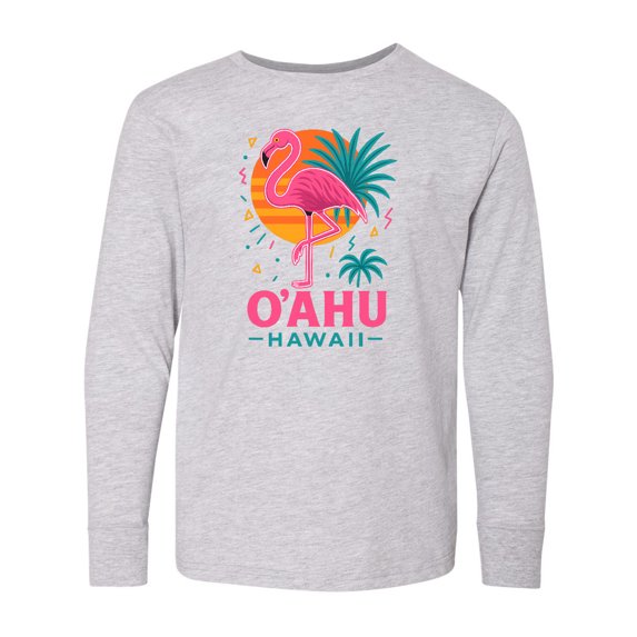 Inktastic O'ahu Hawaii Flamingo Retro Sunset Long Sleeve Youth T-Shirt