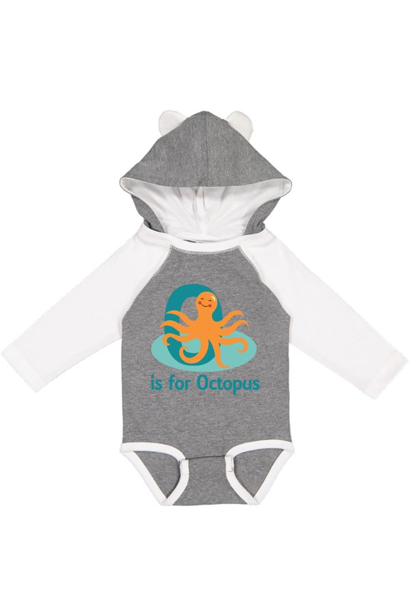 O is for Octopus monogram Boys or Girls Long Sleeve Baby Bodysuit