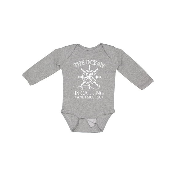Inktastic Ocean is Calling Cute Nautical Octopus Boys or Girls Long Sleeve Baby Bodysuit