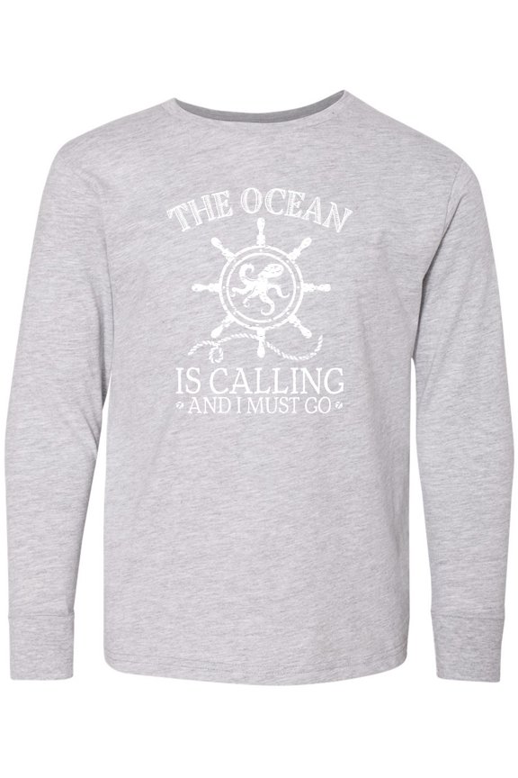 Ocean is Calling Cute Nautical Octopus Long Sleeve Youth T-Shirt