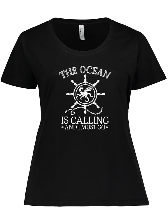 Ocean is Calling Cute Nautical Octopus Women's Plus Size T-Shirt