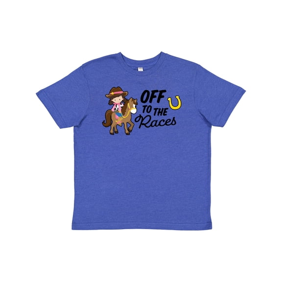 Inktastic Off To The Races with Cowgirl on Horse Youth T-Shirt